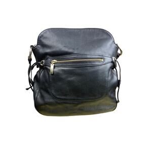 Antonio Melani Black Leather Large Adjustable Crossbody Shoulder Bag